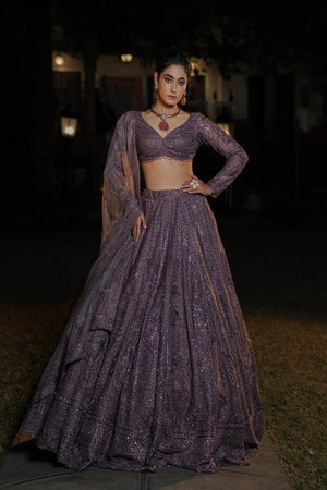 Royal Grandeur: Purple Taupe Color Hand worked Designer Lehenga Choli