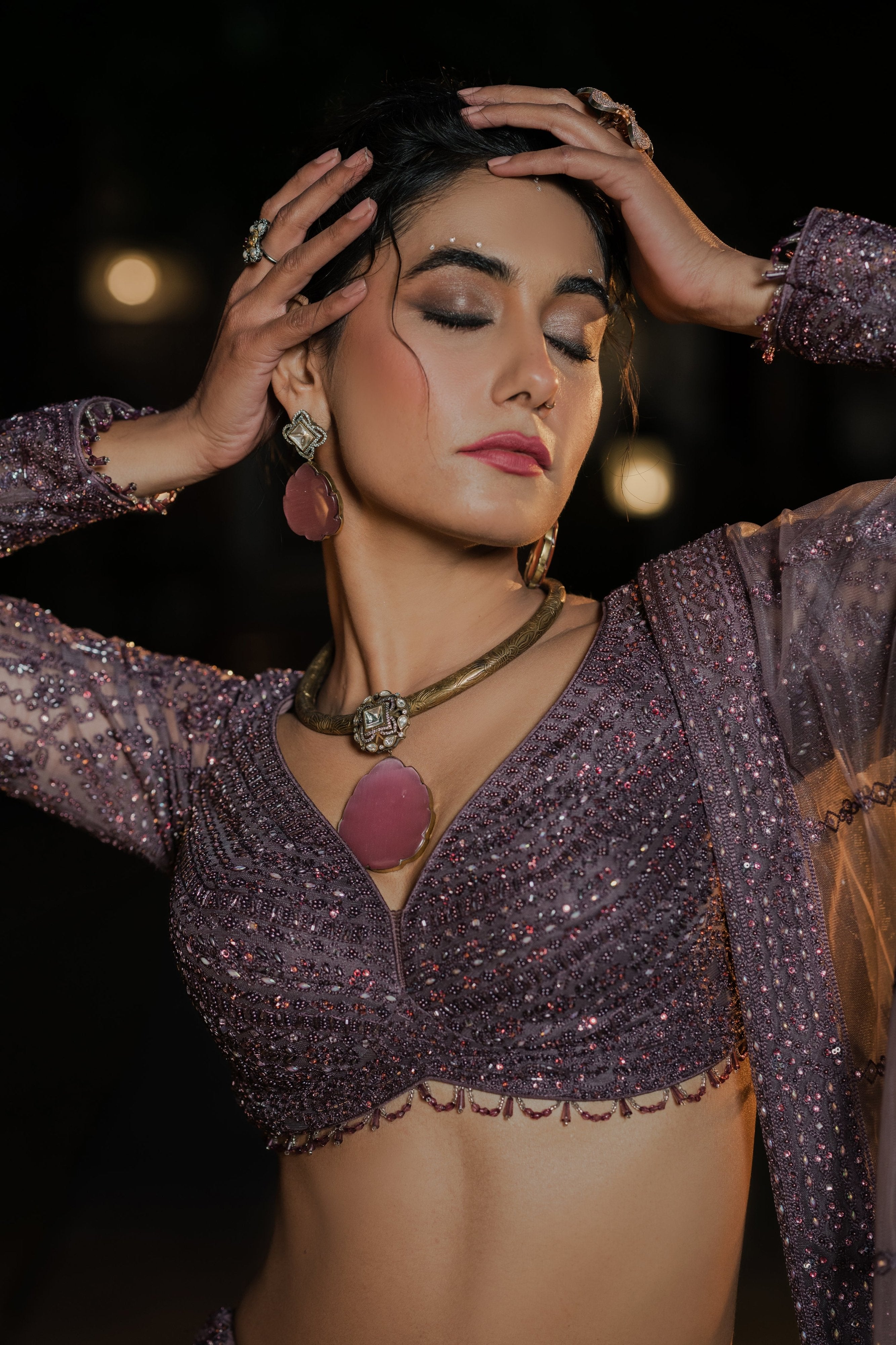 Royal Grandeur: Purple Taupe Color Hand worked Designer Lehenga Choli