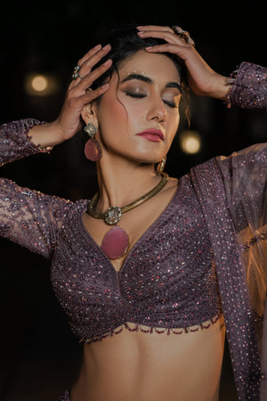 Royal Grandeur: Purple Taupe Color Hand worked Designer Lehenga Choli