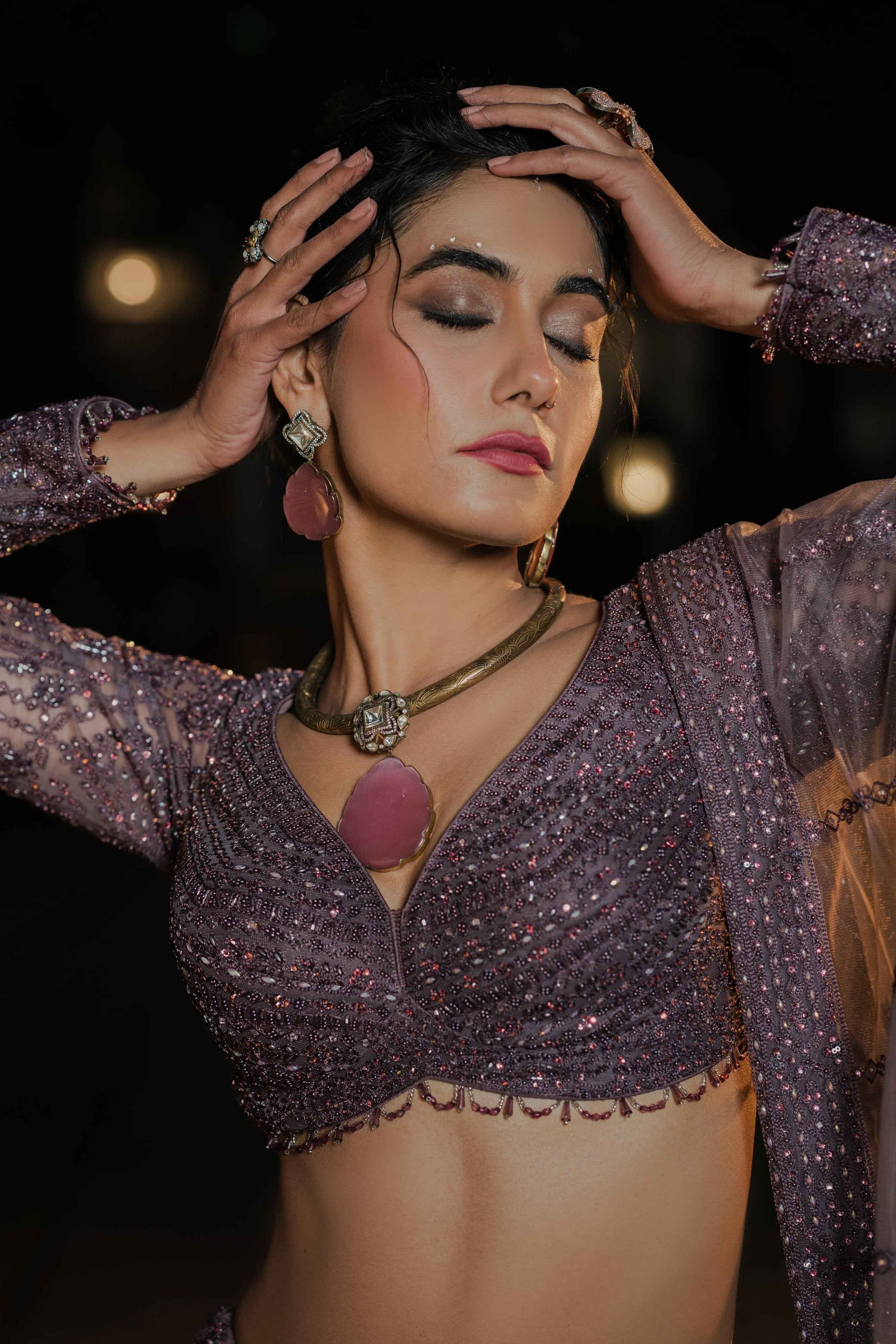 Royal Grandeur: Purple Taupe Color Hand worked Designer Lehenga Choli