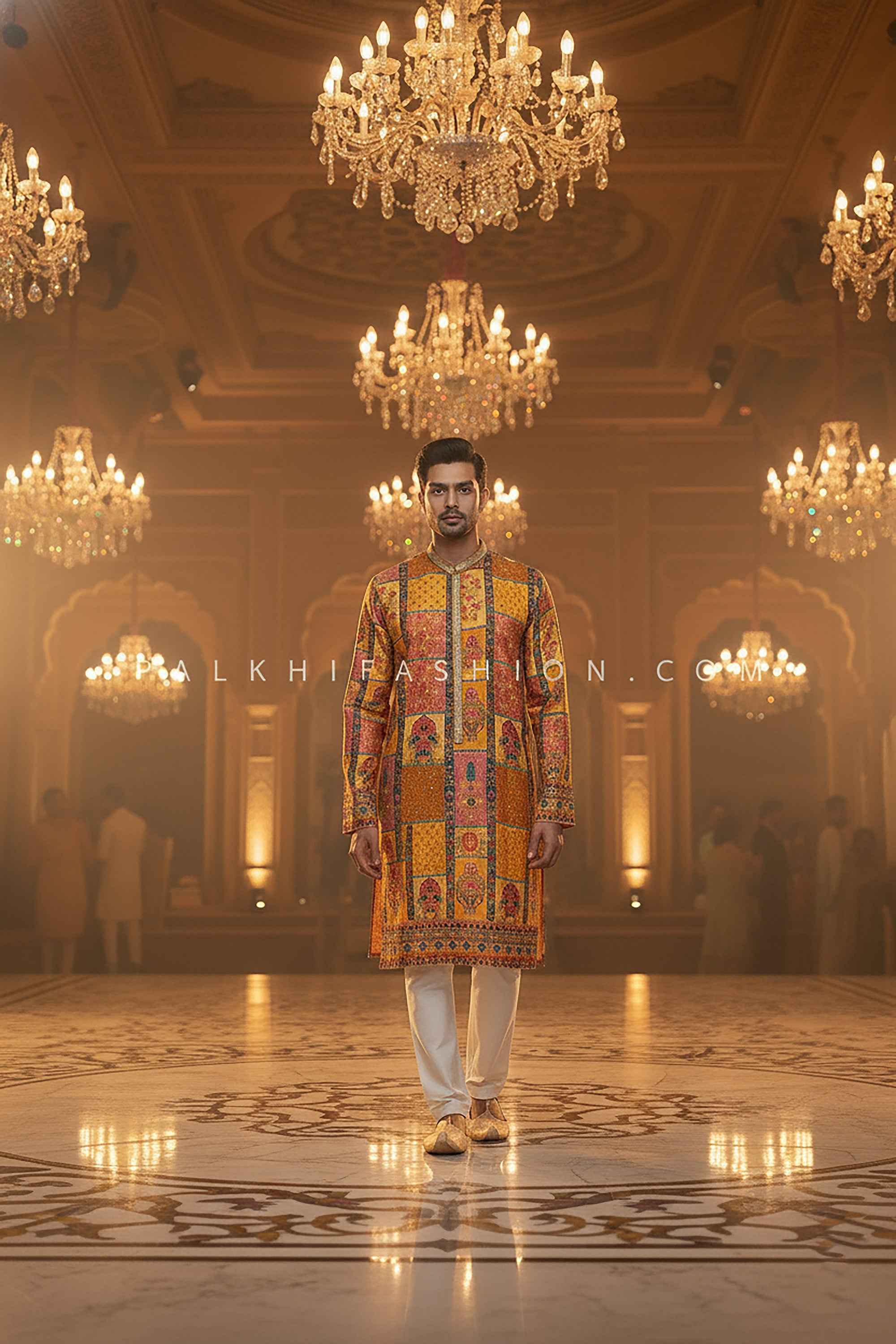✨ Royal Heritage Glow: Multicolor Banarasi Patchwork Kurta with Mughal Motifs – Palkhi Fashion