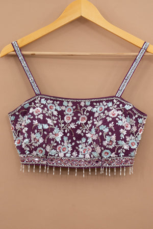 Royal Mulberry: Mulberry Draped Lehenga Choli with Hand - Embroidered Blouse – Palkhi Fashion