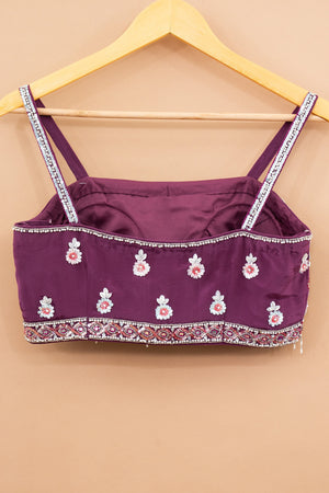 Royal Mulberry: Mulberry Draped Lehenga Choli with Hand - Embroidered Blouse – Palkhi Fashion