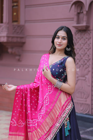 Royal Radiance: Blue Designer Chaniya Choli with Mirror & Bandhani Work – Palkhi Fashion