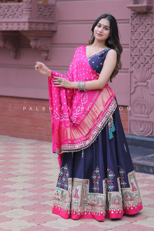Royal Radiance: Blue Designer Chaniya Choli with Mirror & Bandhani Work – Palkhi Fashion