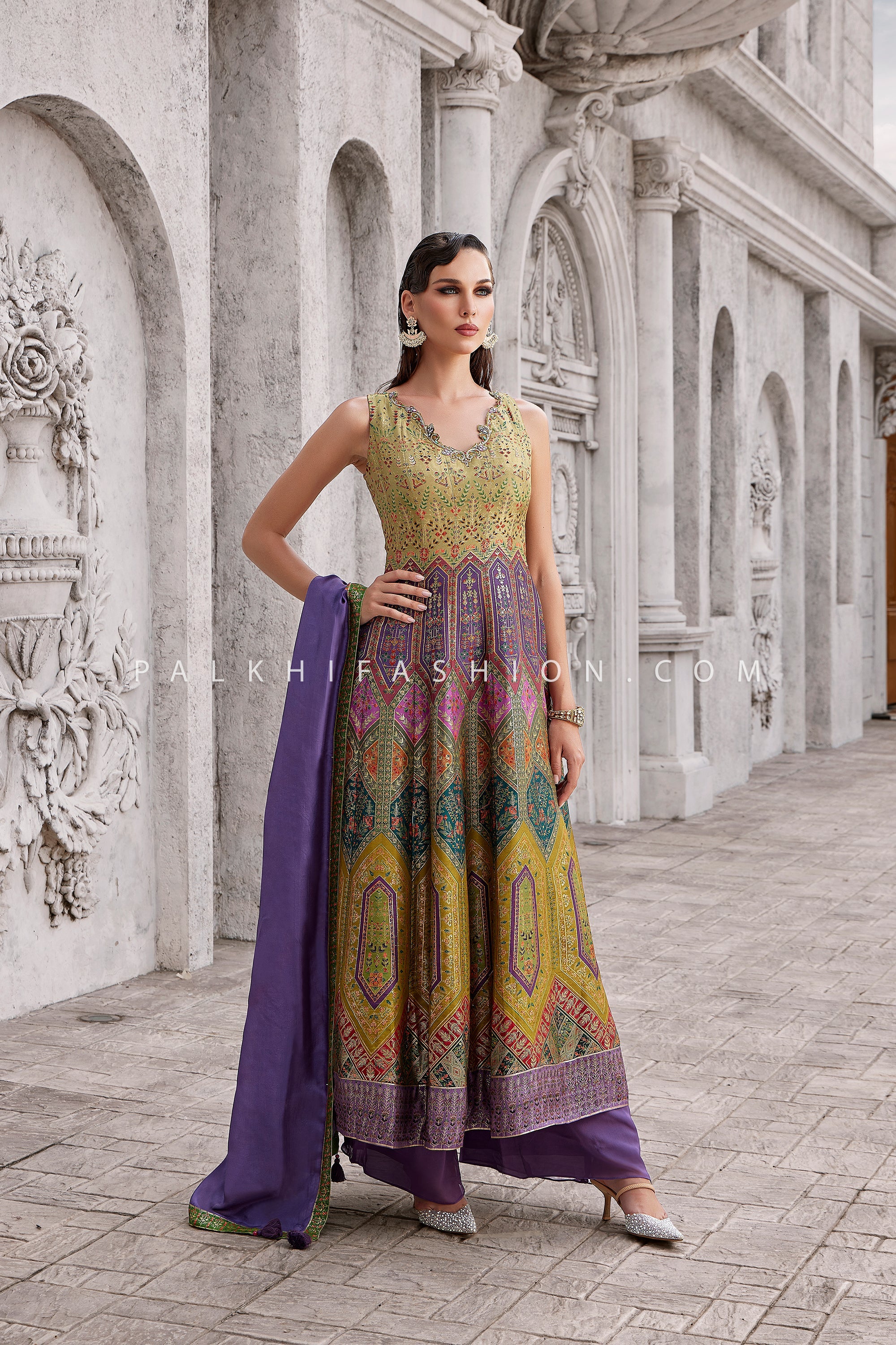 Royal Reverie: Pure Silk Designer Anarkali Palazzo With Elegant Work – Palkhi Fashion