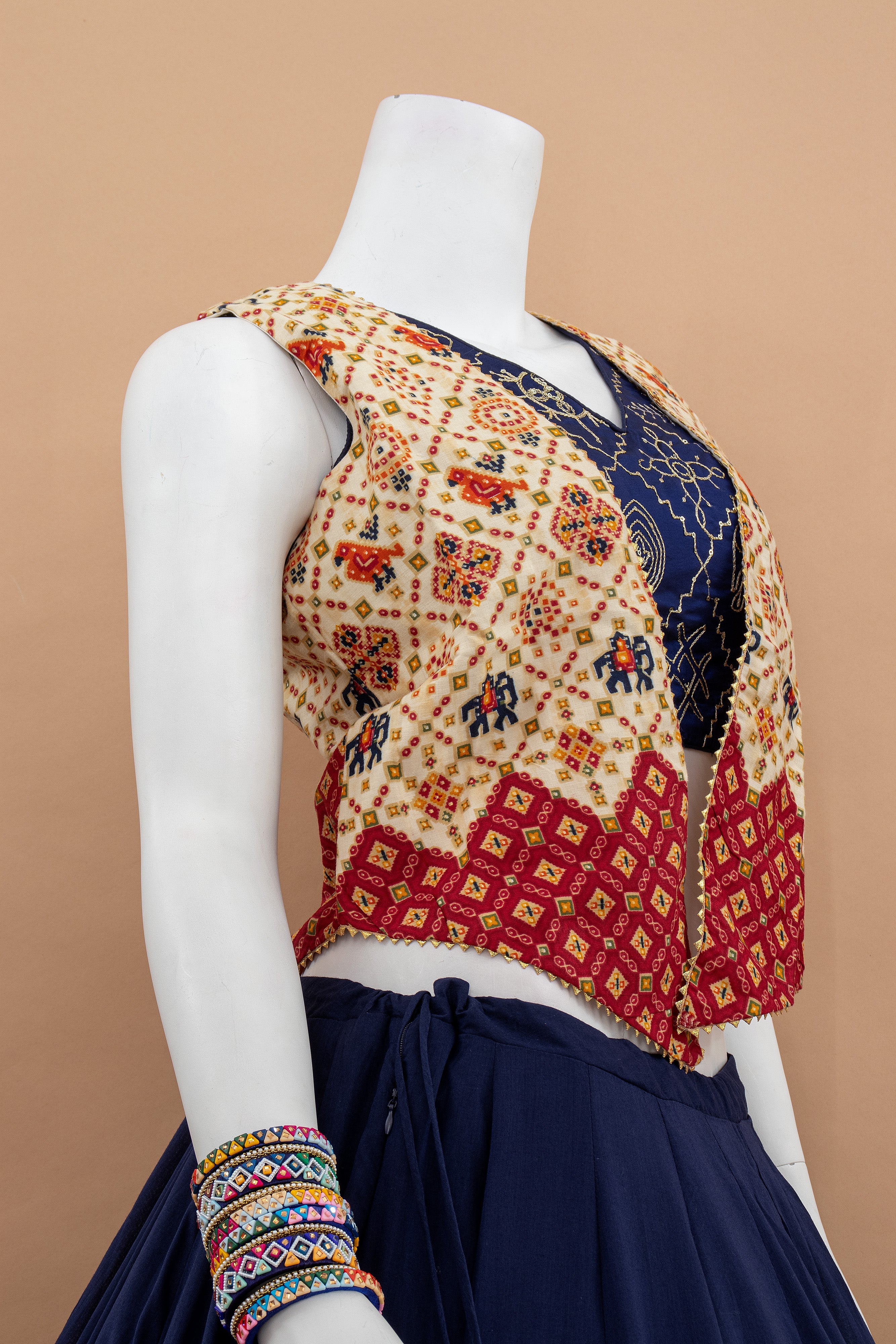 π Royal Roots: Navy Blue Chaniya Choli with Patola Jacket