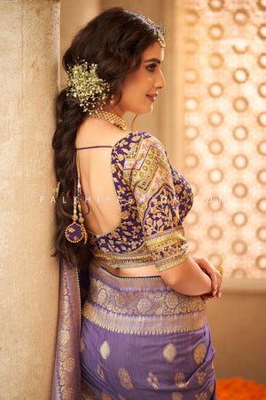 Royal Weave: Light Purple Banarasi Silk Saree with Handwork Blouse – Palkhi Fashion