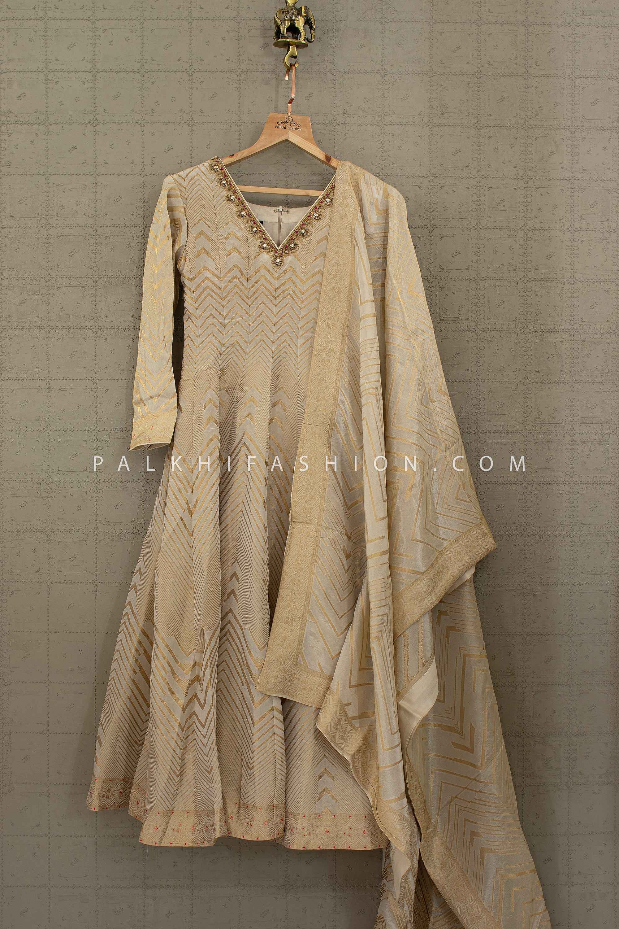 Royal Weave — Pure Banarasi Anarkali Suit with Elegant Work | Palkhi Fashion