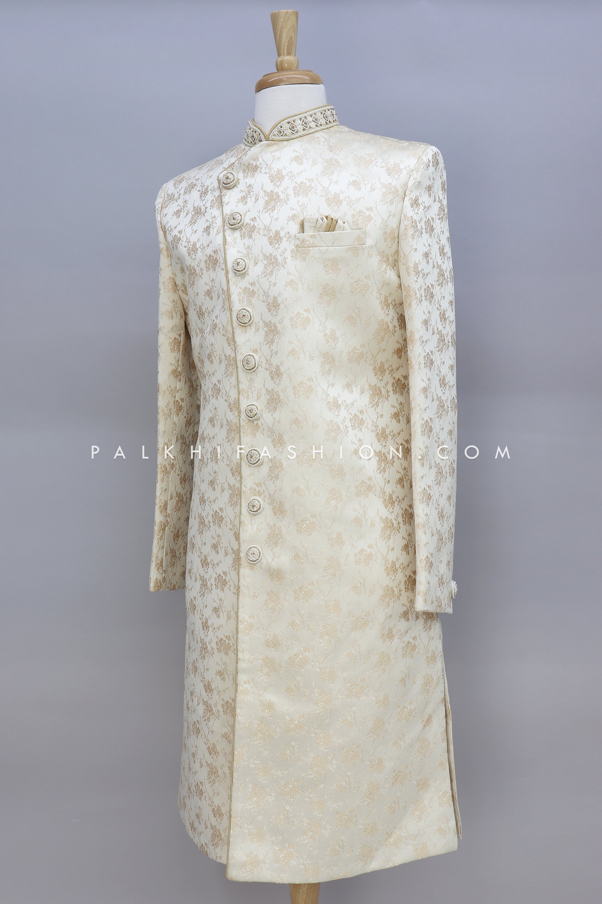 Ivory/Gold Indo-Western With Brocade Weaving Work