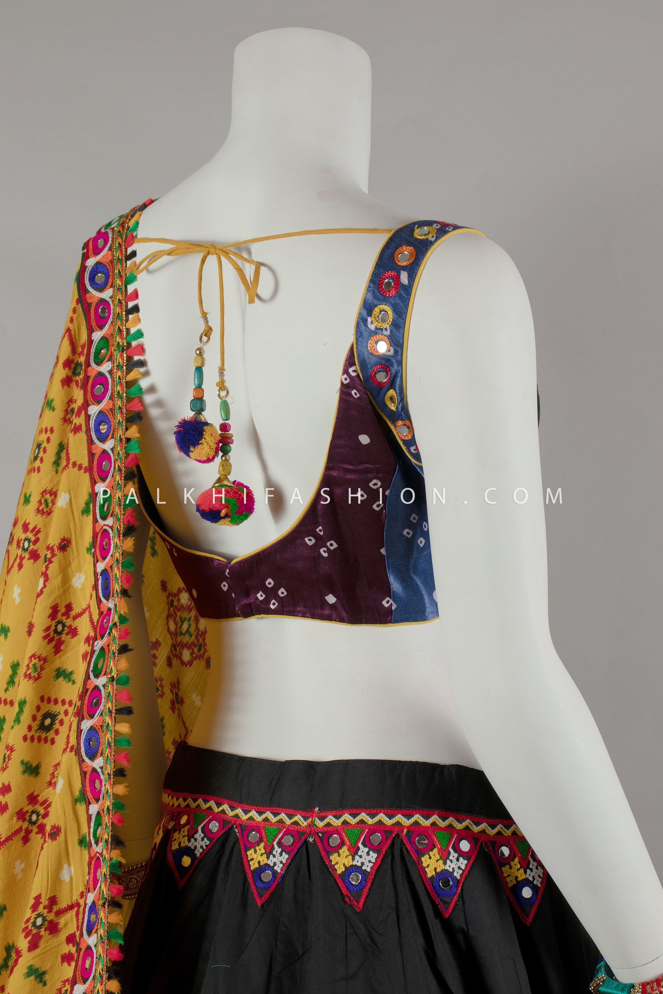 Sparkle & Spin: Black Navratri Chaniya Choli with Bandhani & Ikat