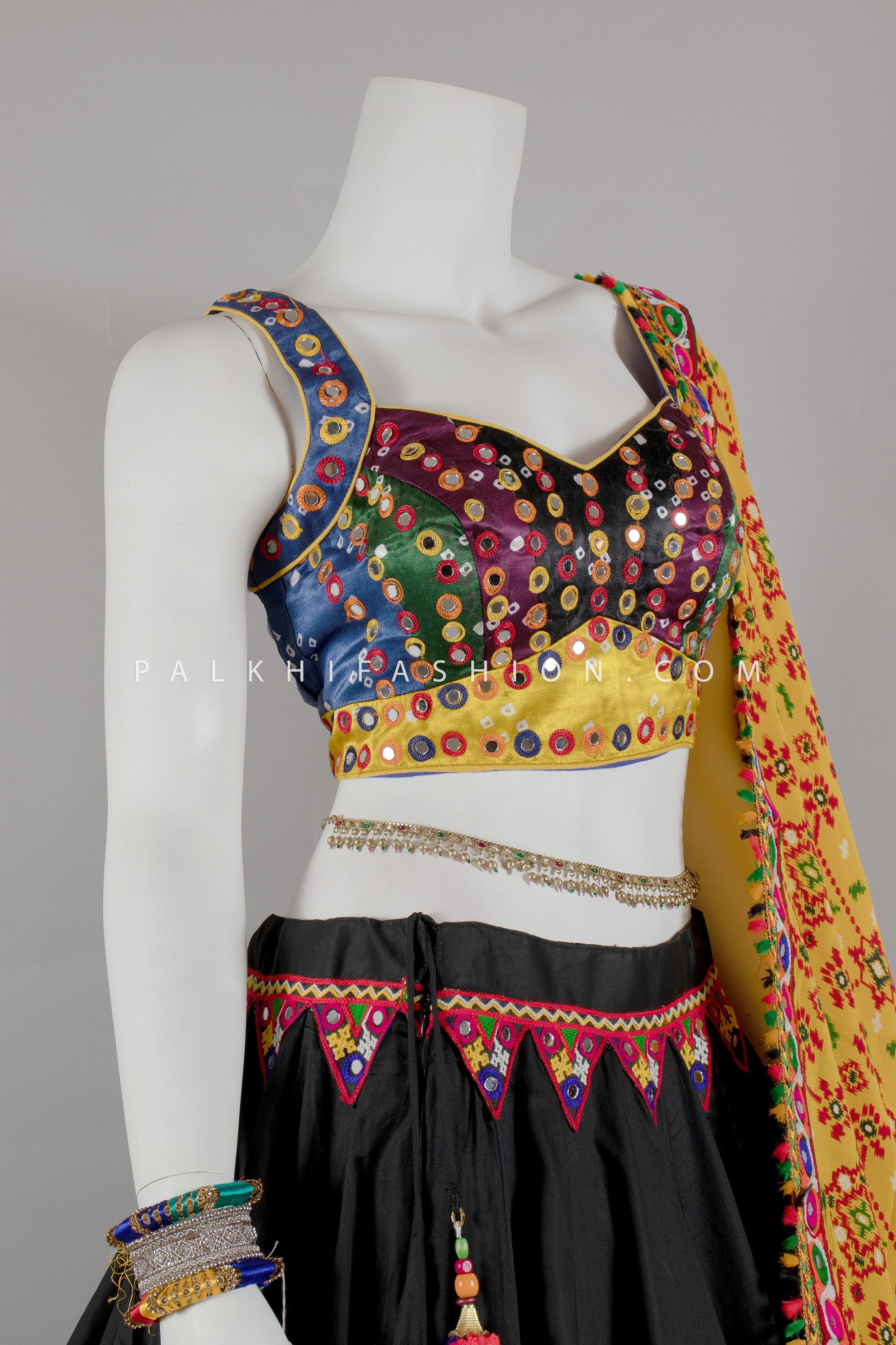 Sparkle & Spin: Black Navratri Chaniya Choli with Bandhani & Ikat