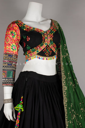 Sparkle & Spin: Black Vintage Work Designer Chaniya Choli Set
