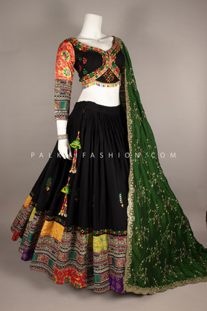 Sparkle & Spin: Black Vintage Work Designer Chaniya Choli Set