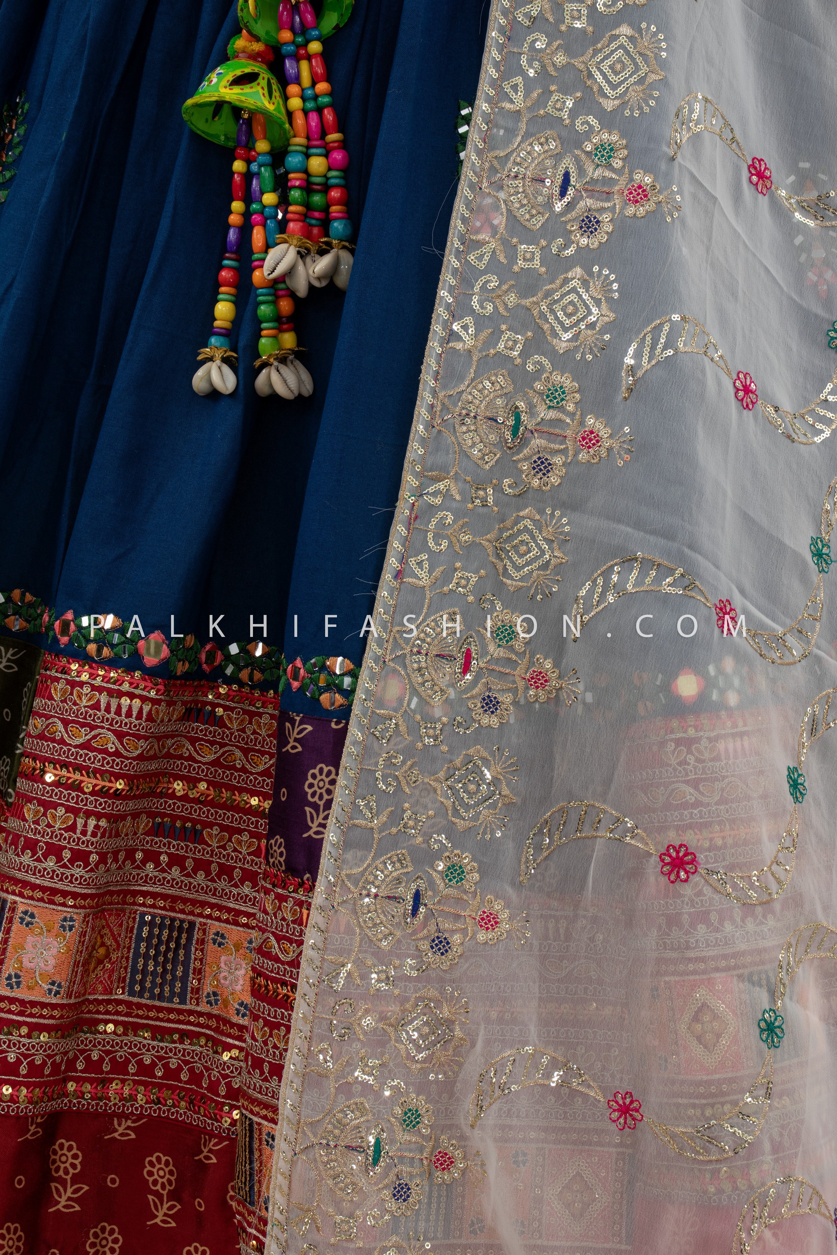 Sparkle & Spin: Teal Blue Vintage Work Designer Chaniya Choli Set