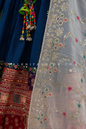 Sparkle & Spin: Teal Blue Vintage Work Designer Chaniya Choli Set