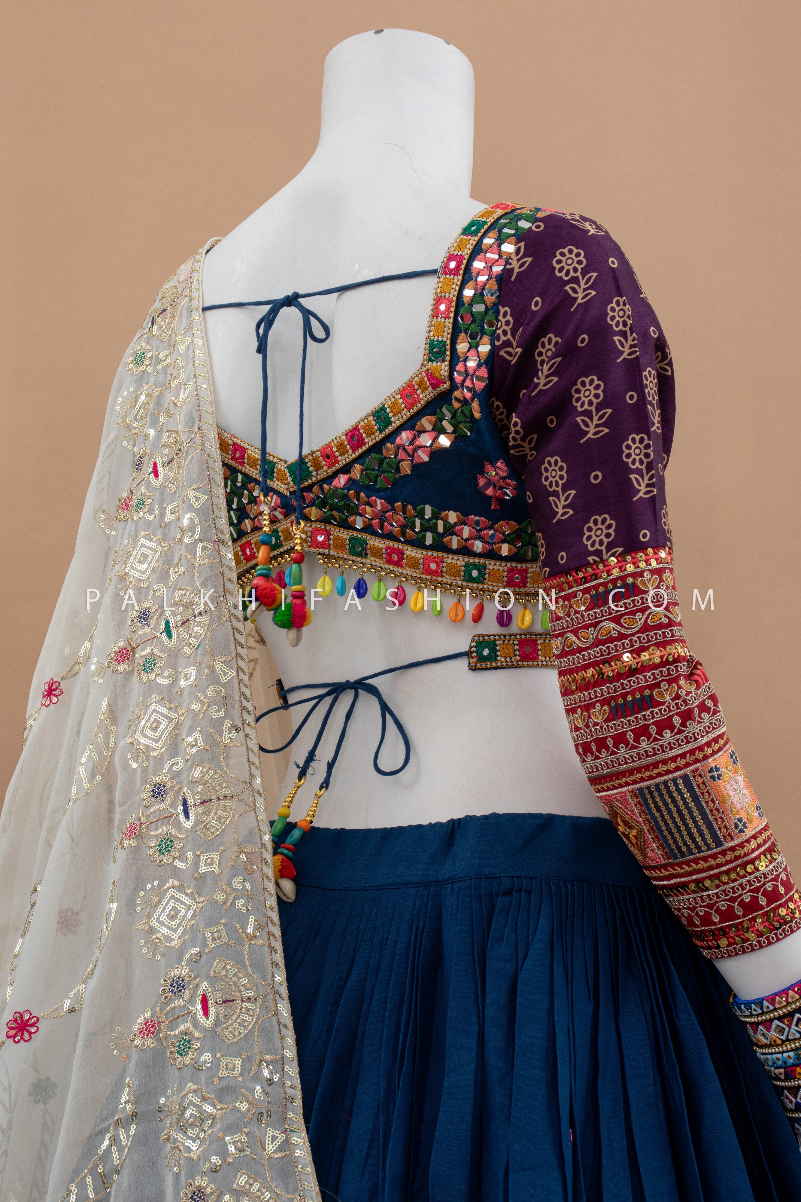 Sparkle & Spin: Teal Blue Vintage Work Designer Chaniya Choli Set