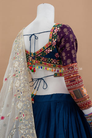 Sparkle & Spin: Teal Blue Vintage Work Designer Chaniya Choli Set