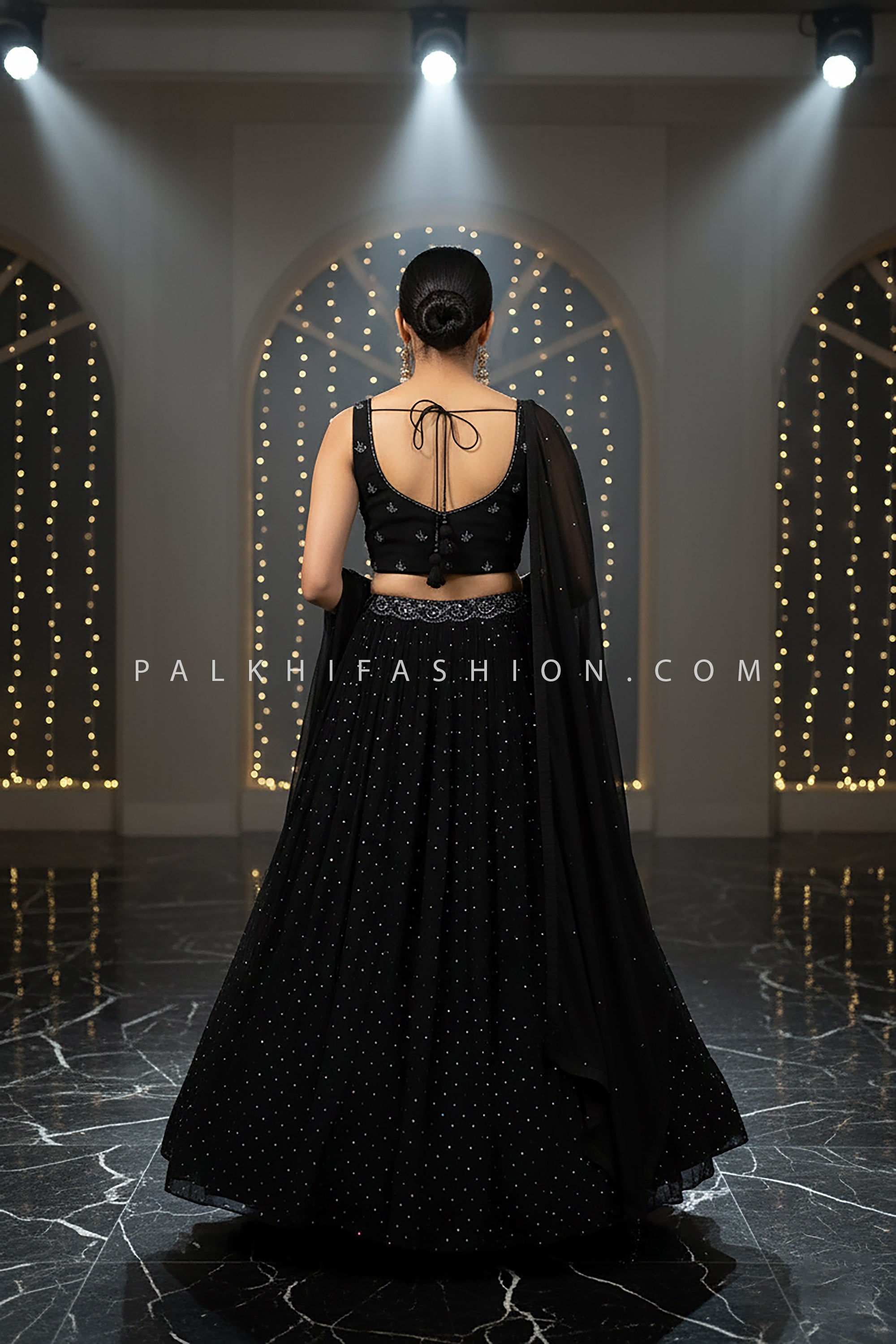 🖤 Starlit Noir: Black Georgette Handwork Lehenga Choli Set by Palkhi Fashion