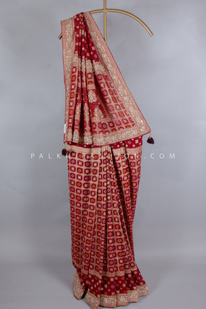 Stunning Maroon Pure Banarasi Georgette Saree with Cutdana & Handwork