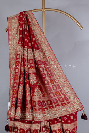 Stunning Maroon Pure Banarasi Georgette Saree with Cutdana & Handwork