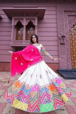 Sunshine Charm: White Premium Chaniya Choli with Multicolor Embroidery – Palkhi Fashion