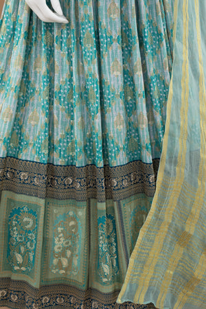 Teal Indian Outfit with Banarasi & Bandhani Embroidery – Palkhi Fashion