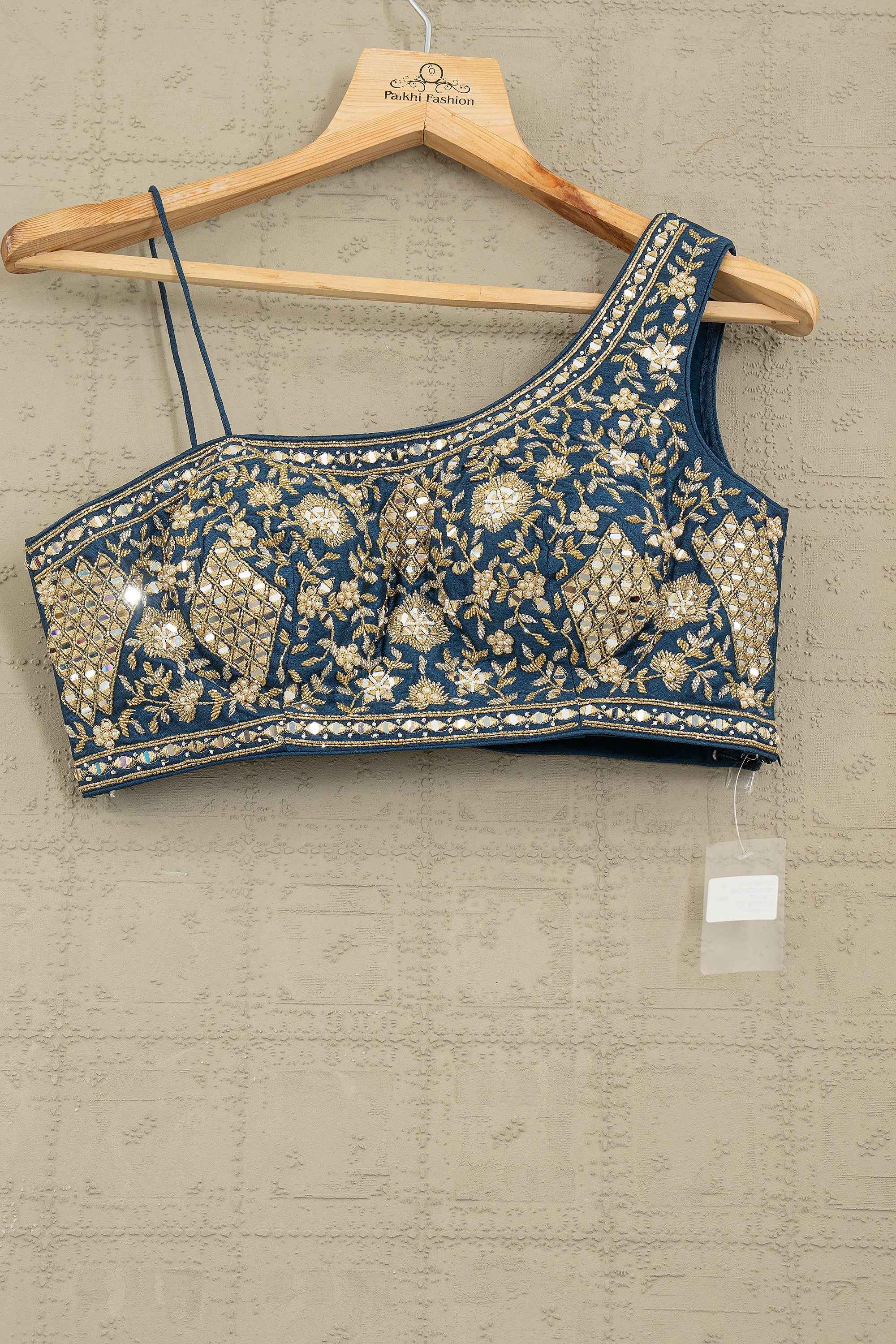 Teal Royale: One-Shoulder Mirror Work Lehenga Set – Palkhi Fashion