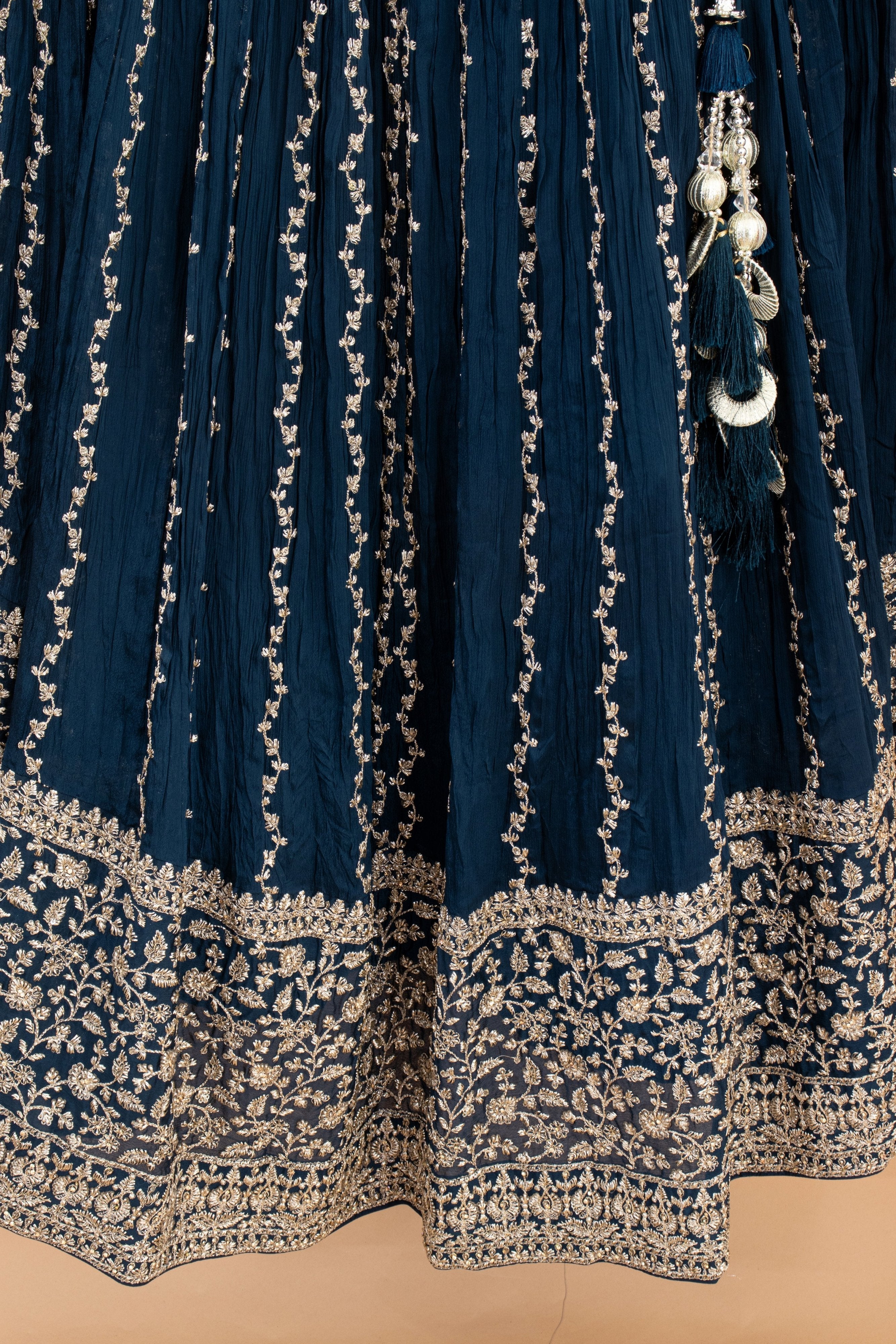 The Majestic Edit: Indian Designer Petrol Blue Lehenga Choli with Handwork