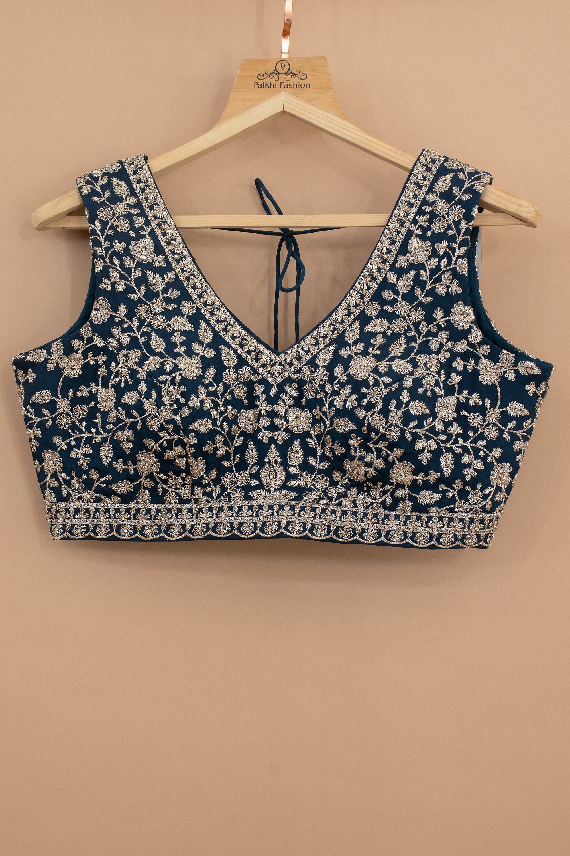 The Majestic Edit: Indian Designer Petrol Blue Lehenga Choli with Handwork