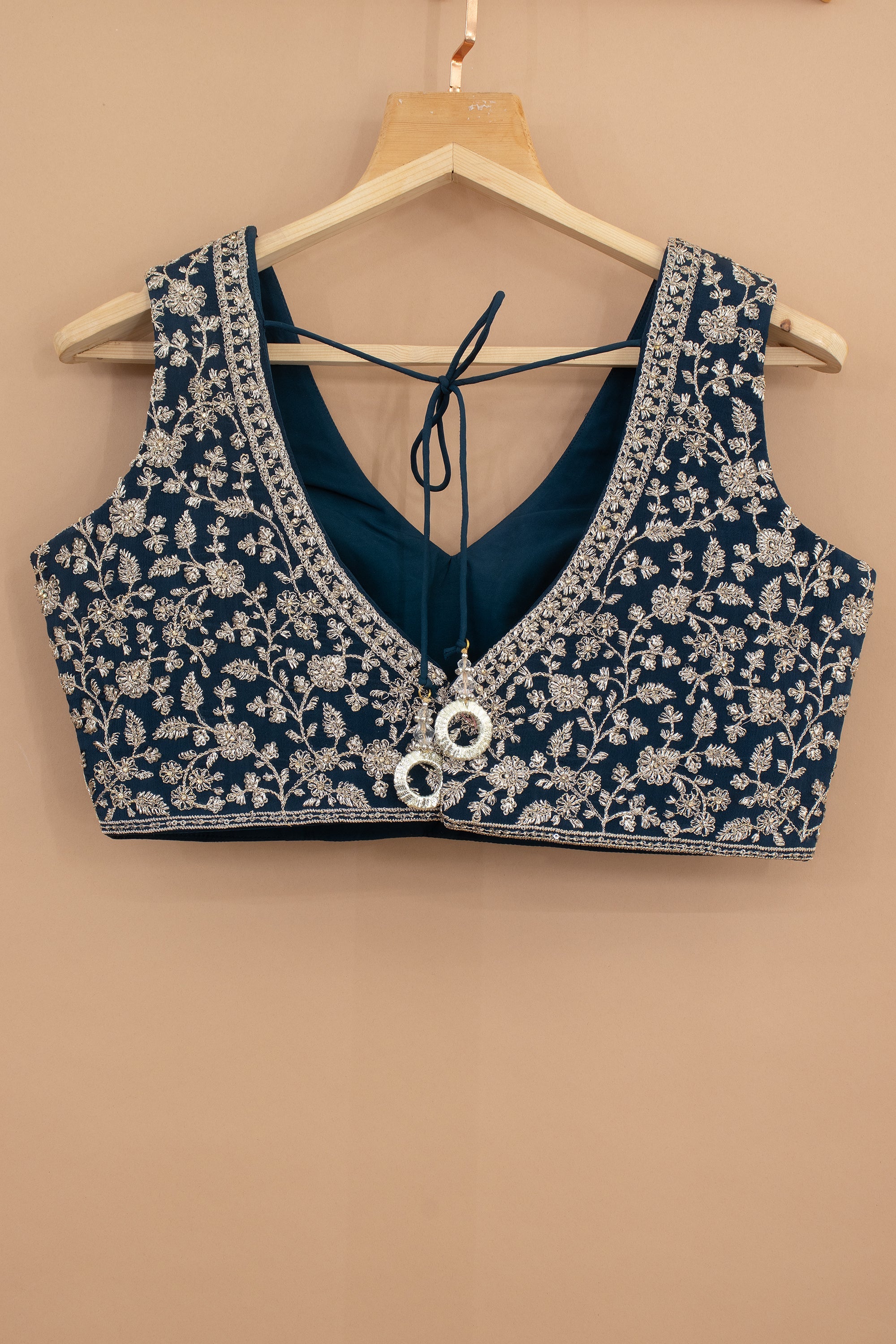 The Majestic Edit: Indian Designer Petrol Blue Lehenga Choli with Handwork