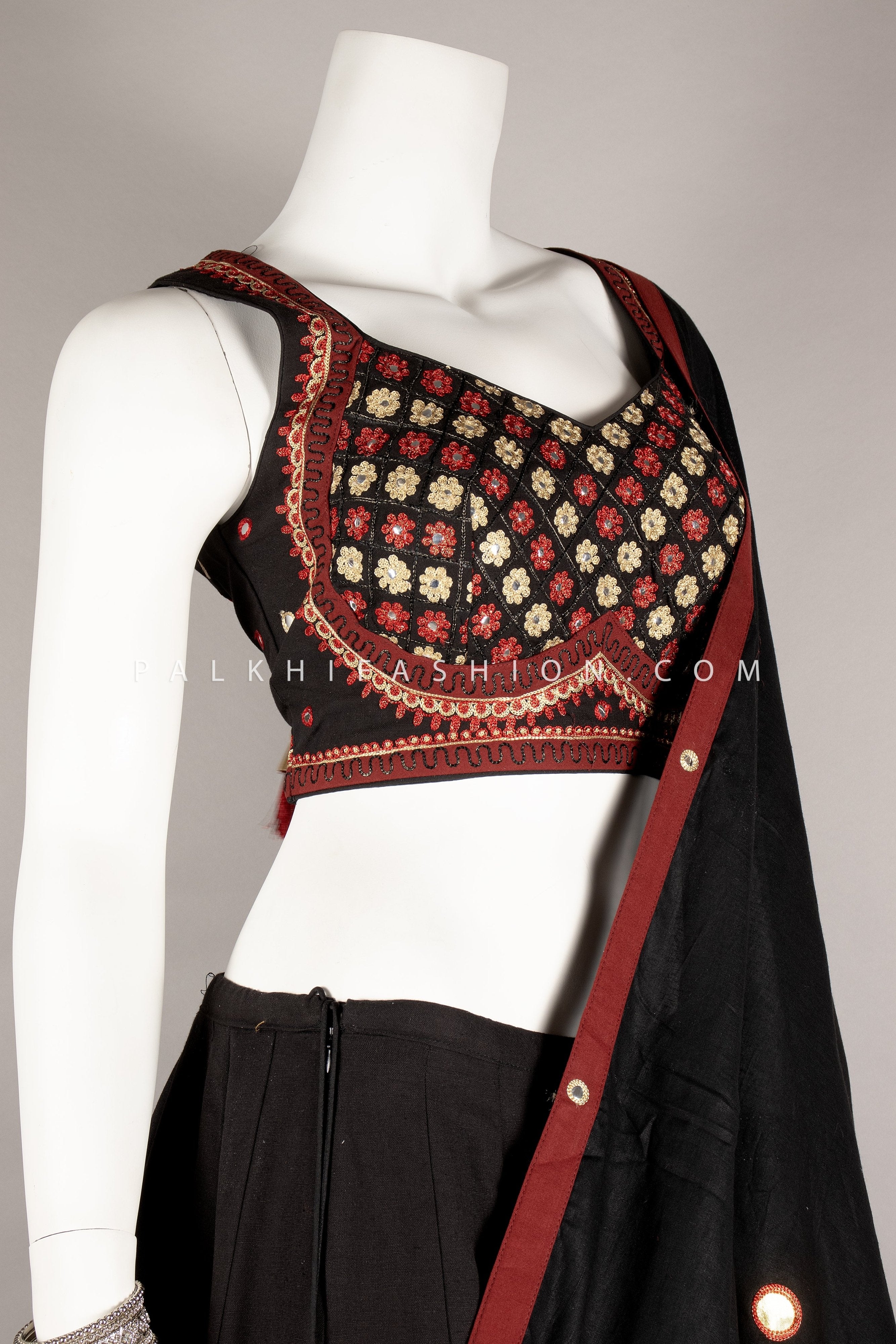 Timeless Black Navratri Chaniya Choli Features Ajarakh & aari - Palkhi Fashion
