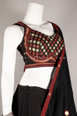 Timeless Black Navratri Chaniya Choli Features Ajarakh & aari - Palkhi Fashion