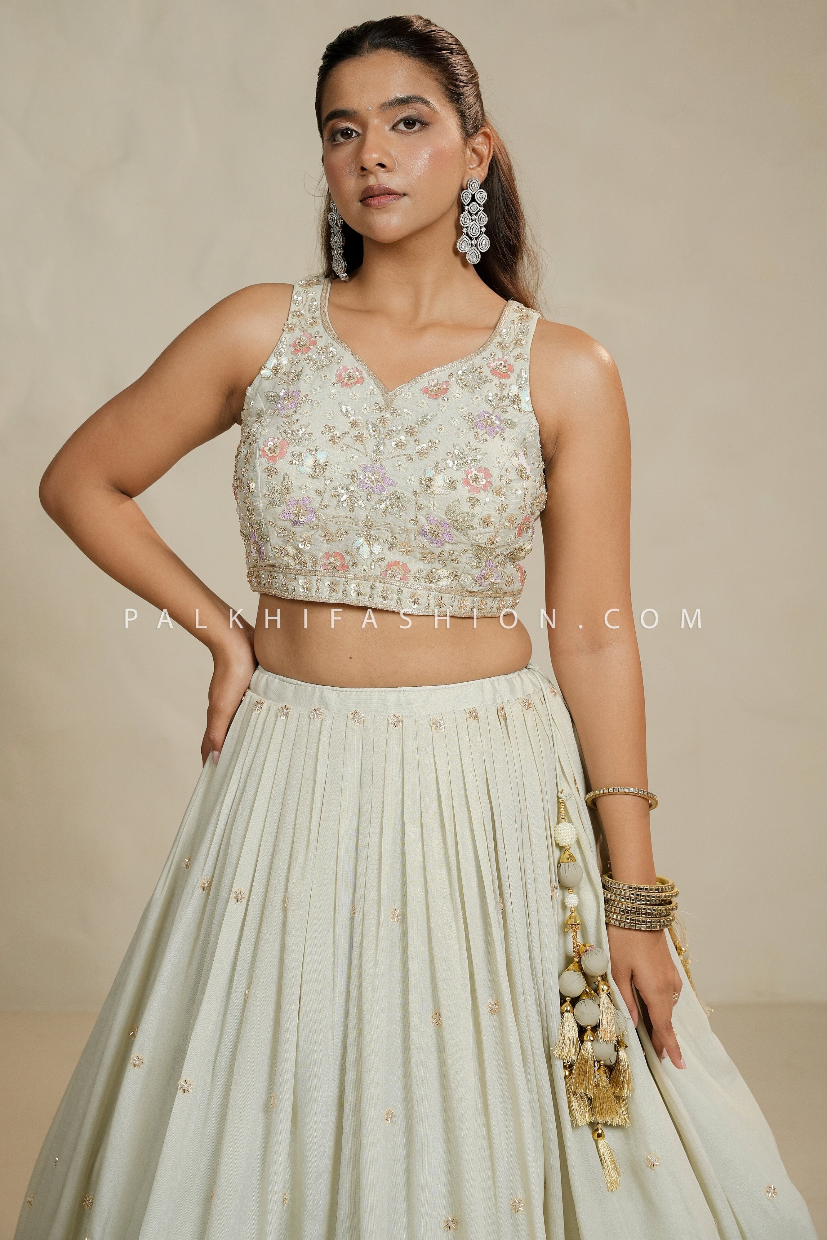 Timeless Elegance: Offwhite Designer Lehenga Choli with Bead & Stone Work – Palkhi Fashion