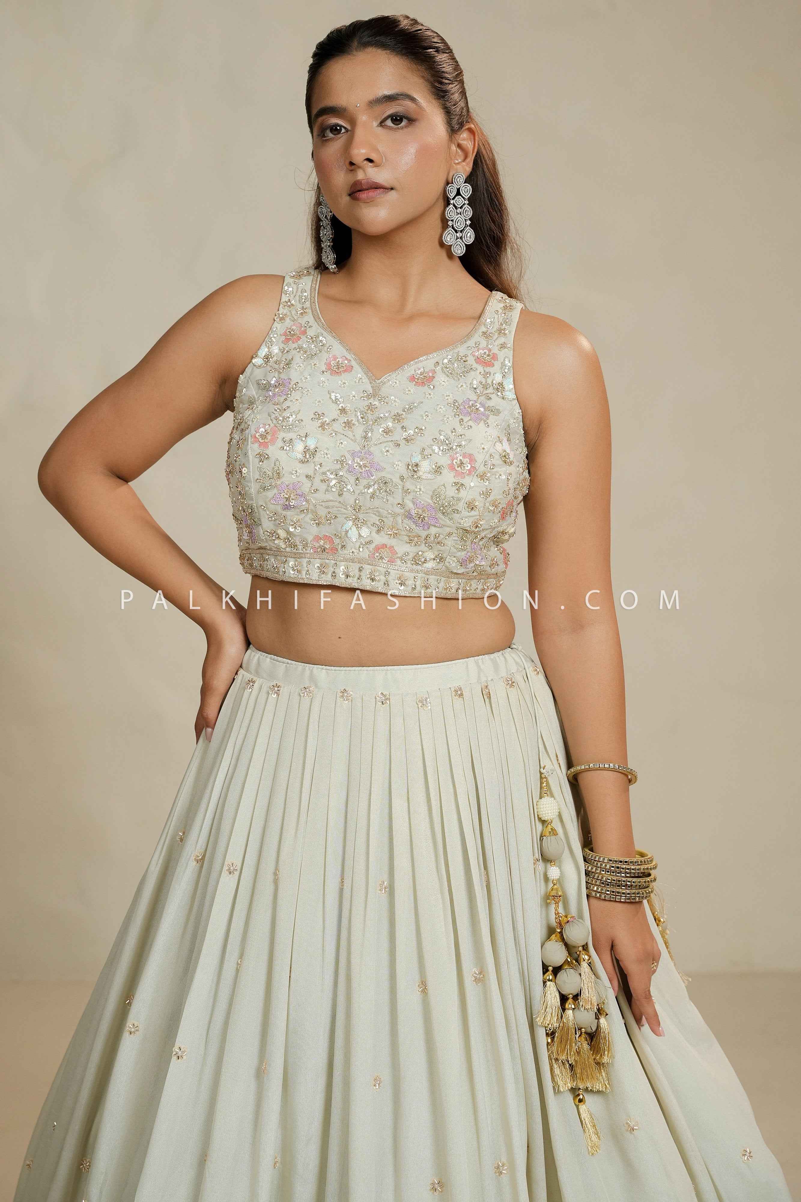 Timeless Elegance: Offwhite Designer Lehenga Choli with Bead & Stone Work β Palkhi Fashion