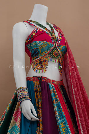 ✨ Tradition, Reimagined: Ikat & Mirror Work Navratri Chaniya Choli – Palkhi Fashion