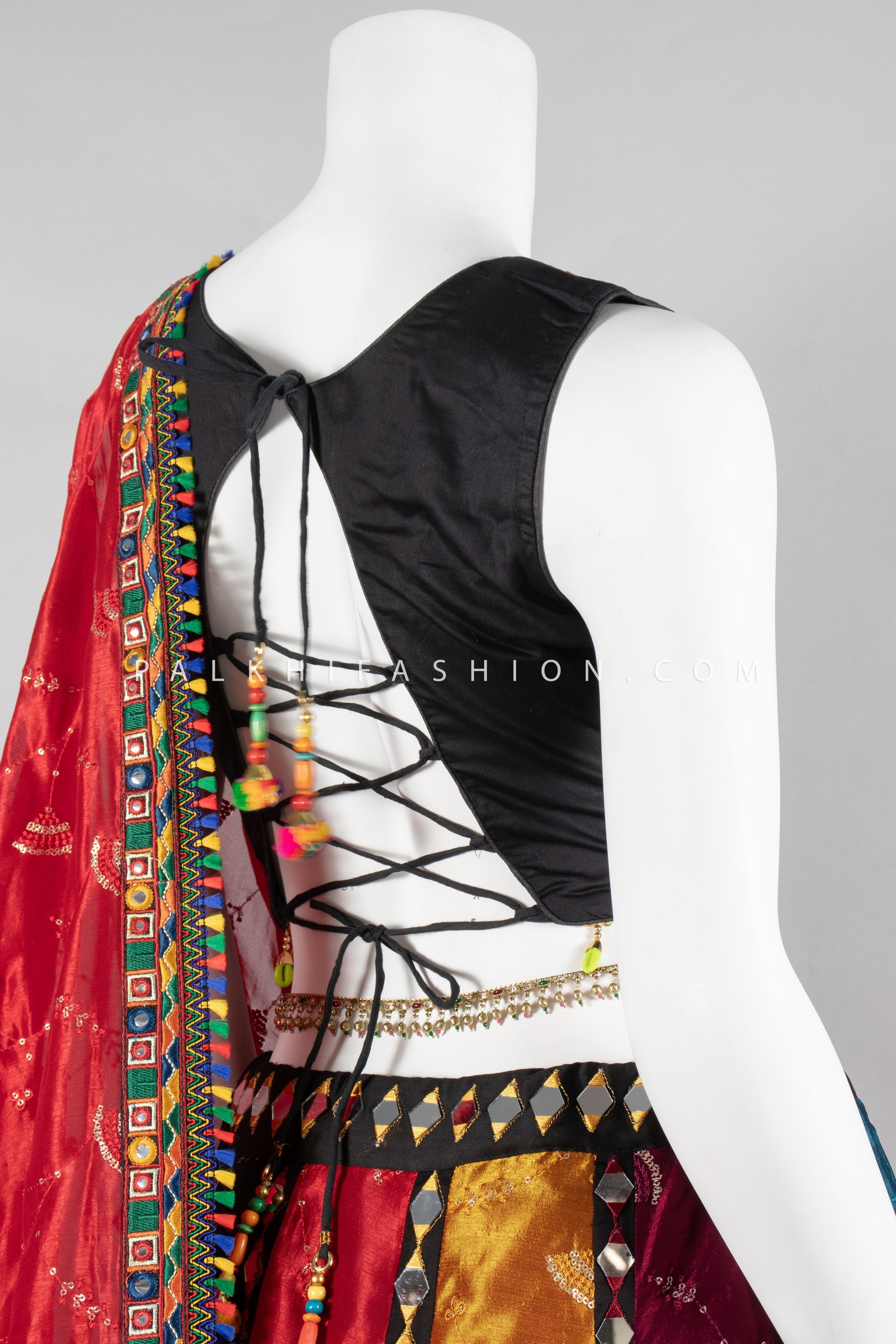 Vibrant Multicolor Chinon Chaniya Choli with Mirror Work– Palkhi Fashion
