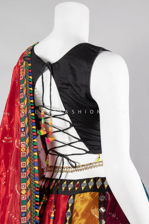 Vibrant Multicolor Chinon Chaniya Choli with Mirror Work– Palkhi Fashion