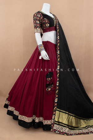 Wine & Black Mirror - Work Chaniya Choli with Patola Blouse – Palkhi Fashion