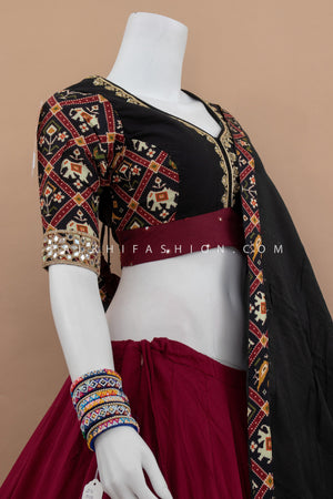 Wine & Black Mirror - Work Chaniya Choli with Patola Blouse – Palkhi Fashion