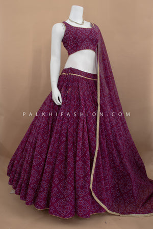 Wine Wonders: Georgette Full - Flair Bandhani Chaniya Choli – Palkhi Fashion