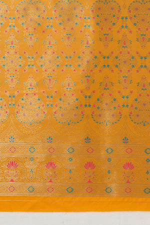 Yellow Banarasi Silk Saree with Woven Motifs & Border – Palkhi Fashion