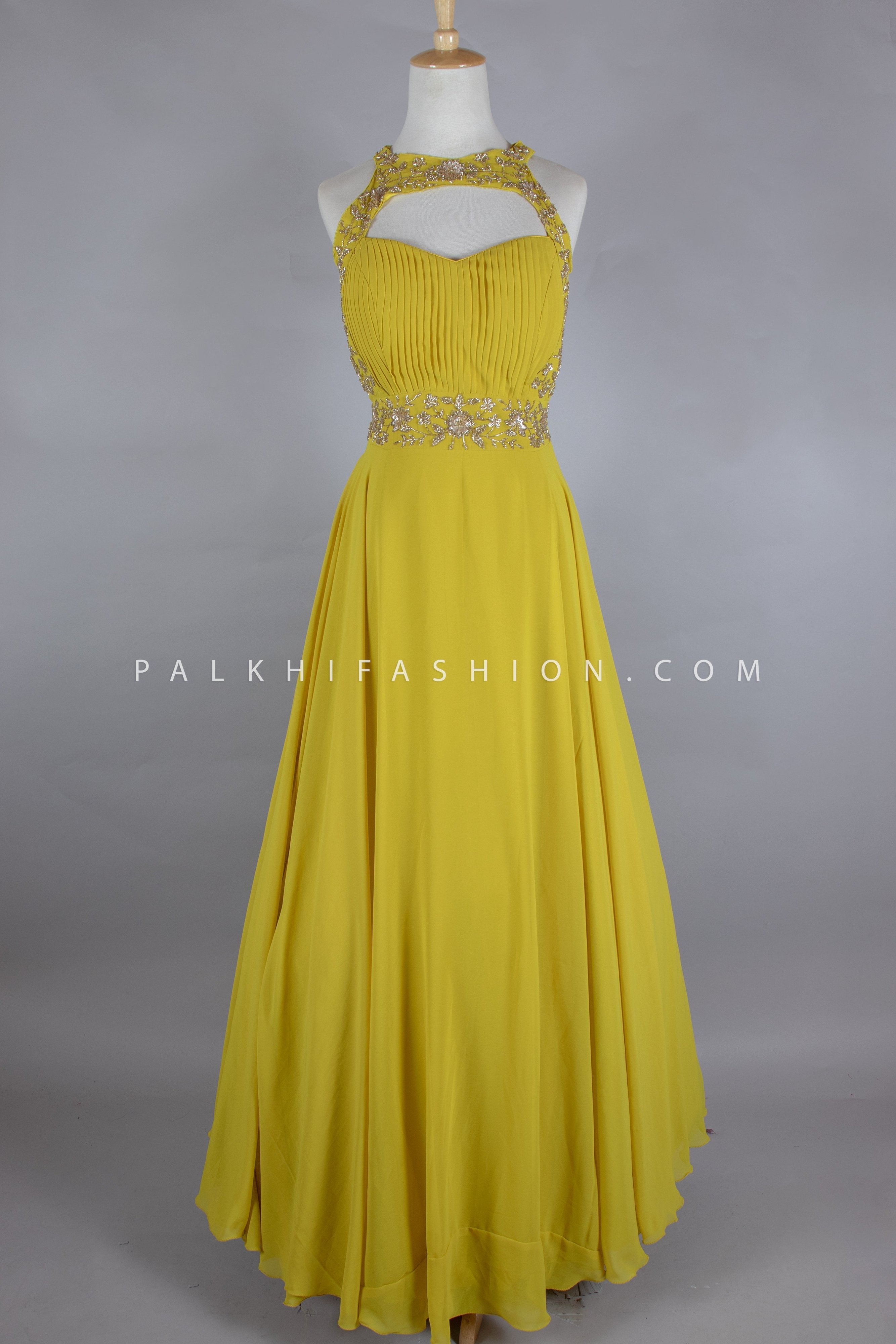 Yellow Pure Georgette Indian Outfit with Handwork & Stones – Palkhi Fashion