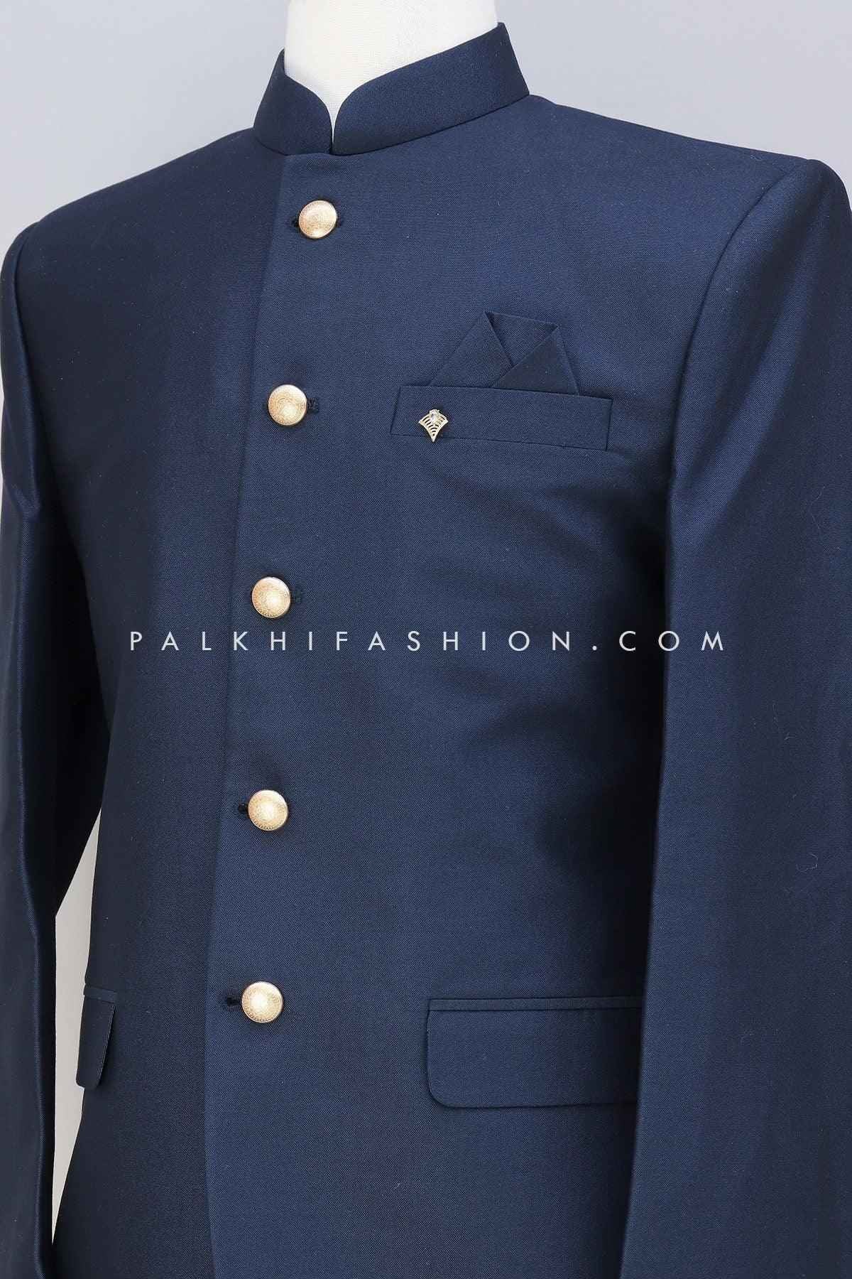 Navy Blue Soft Silk Jodhpuri Suit From Palkhi Fashion