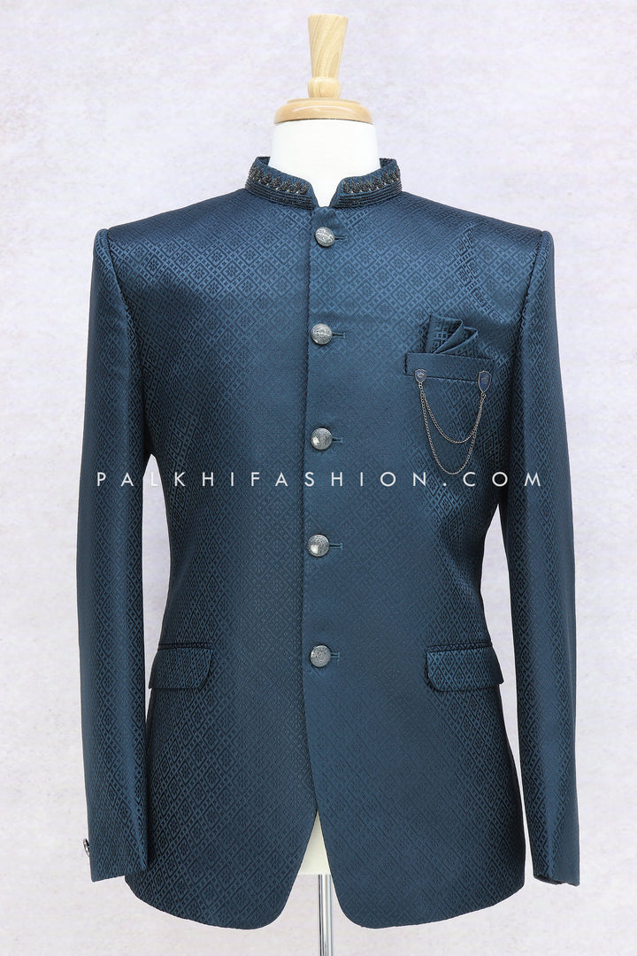 Alluring Petrol Blue Jodhpuri Suit With Handwork - Palkhi Fashion