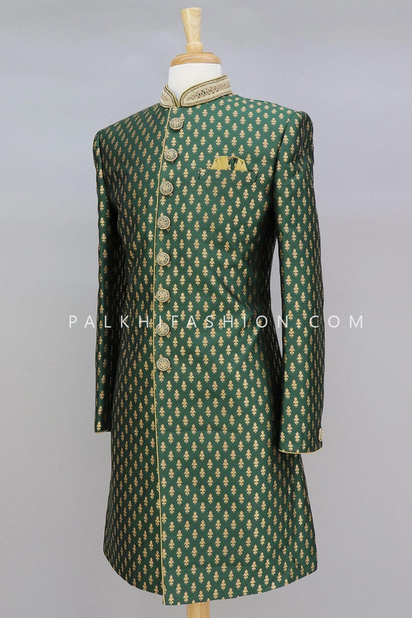 Dark Green Silk Indo-Western With Handwork-Palkhi Fashion - Palkhi Fashion