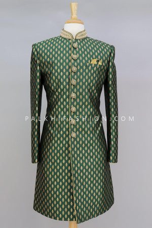Dark Green Silk Indo-Western With Handwork-Palkhi Fashion
