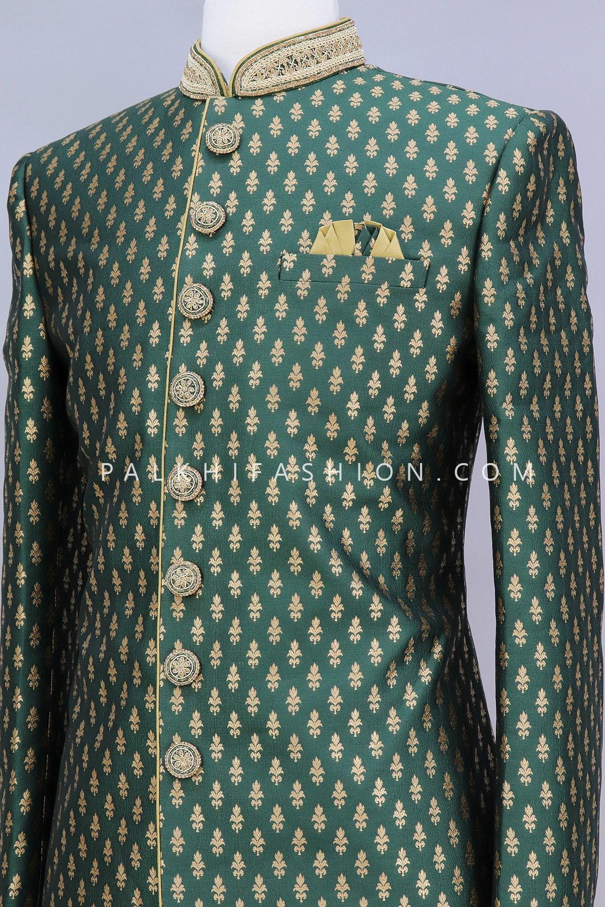 Dark Green Silk Indo-Western With Handwork-Palkhi Fashion