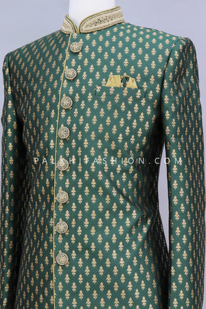 Dark Green Silk Indo-Western With Handwork-Palkhi Fashion