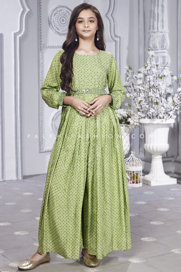 Delightful Pestle Green Girls Jumpsuit With Tempting Style - Palkhi Fashion